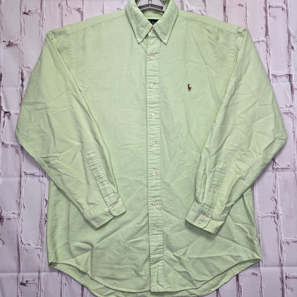 Vintage Ralph Lauren Button Down Light Green Yarmouth Oxford Shirt Mens 16 34/35